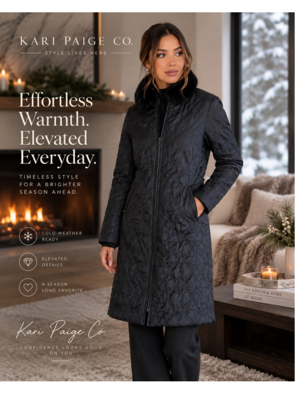 Women's Via Spiga Black Quilted Puffer Coat with Fur Collar M F26